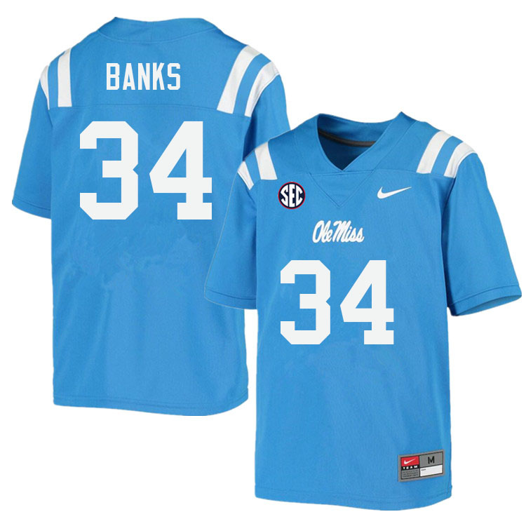 Men #34 Tyler Banks Ole Miss Rebels College Football Jerseys Sale-Power Blue